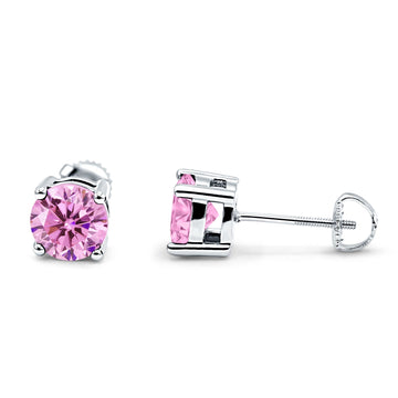 Solitaire Screw Back Stud Earring Pink CZ 925 Sterling Silver Wholesale
